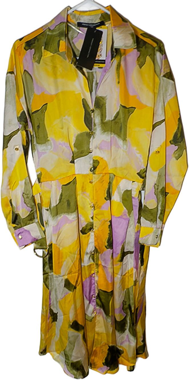 New French Connection Button Front Shirt Midi Dress Watercolor Medium NWT